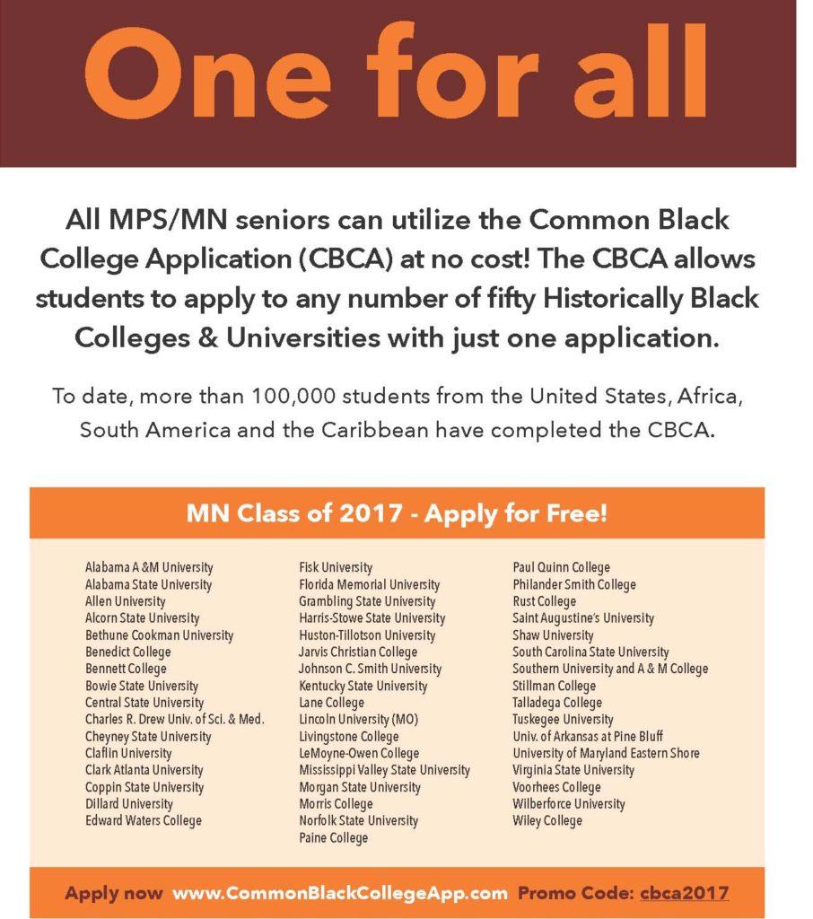 All MPS MN Seniors Can Utilize The Common Black College Application CBCA 